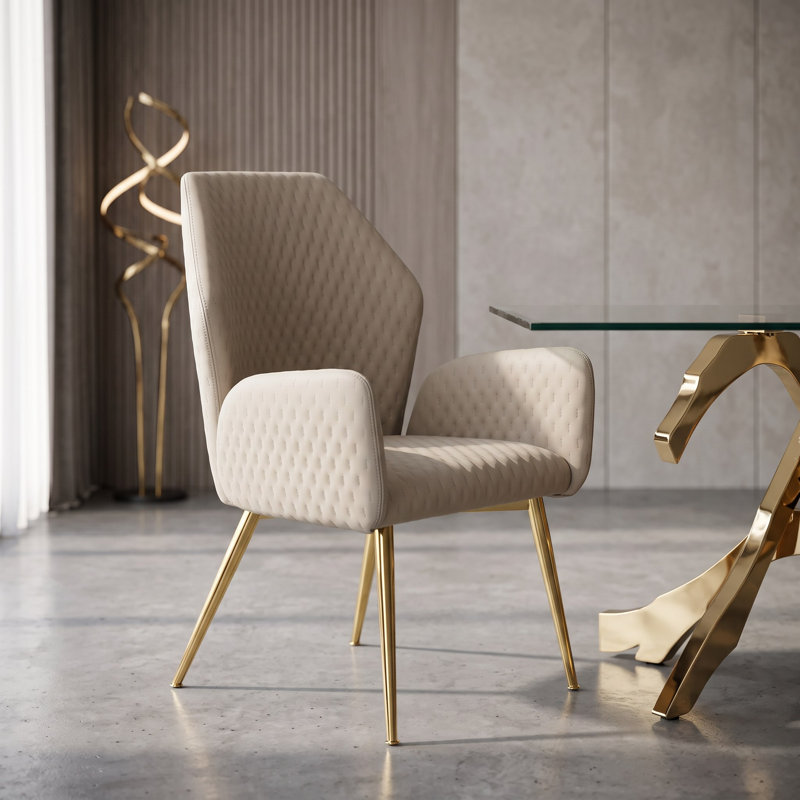 Chaise de salle à manger Valenne en cuir beige à motifs