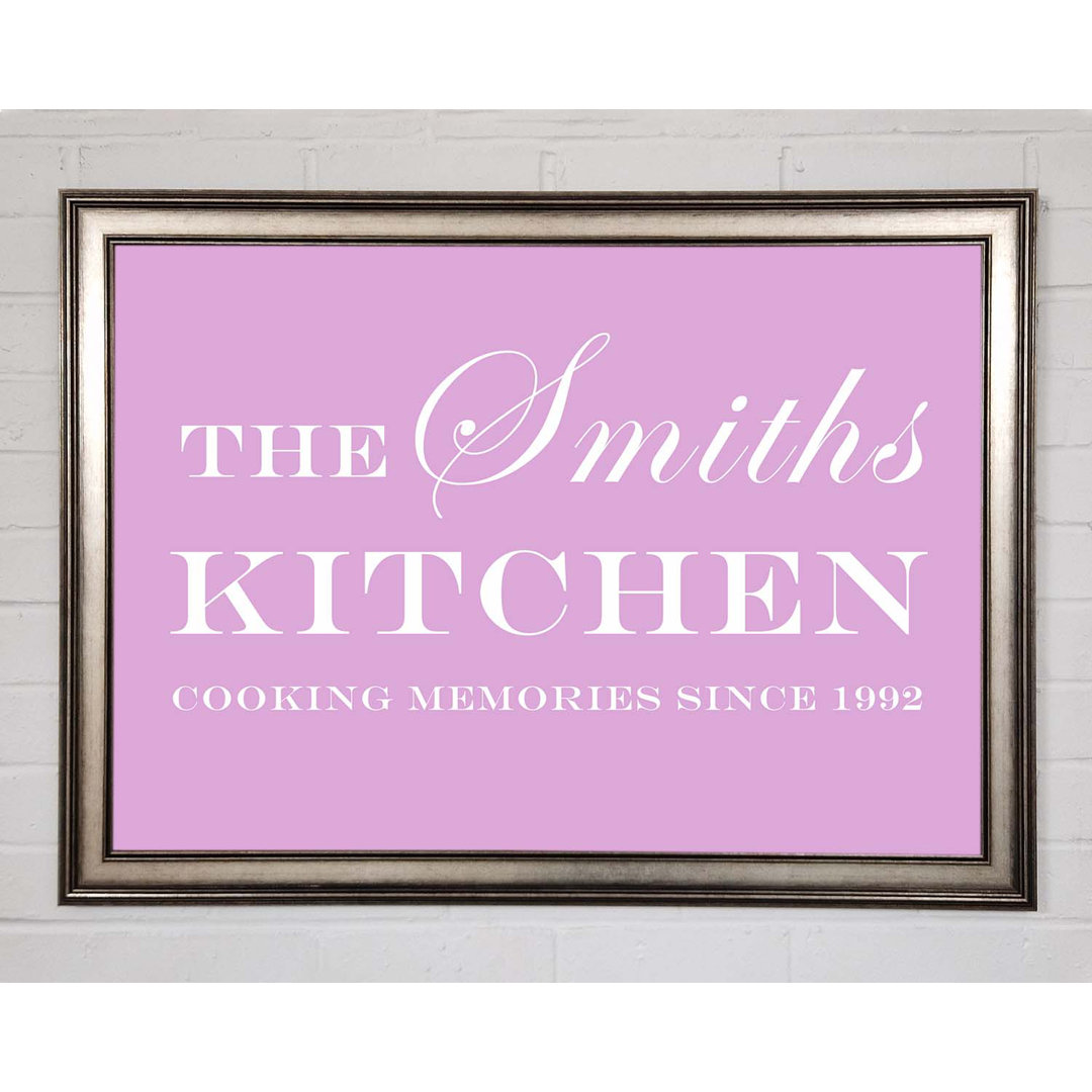 Gerahmtes Poster Kitchen Quote Your Family Name And Date Kitchen Pink