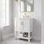 Meuble-lavabo moderne autoportant 24 po blanc avec lavabo en céramique, tablette ajustable, conception élégante en sergé, charnières à fermeture en douceur, structure ouverte au dos-130920215