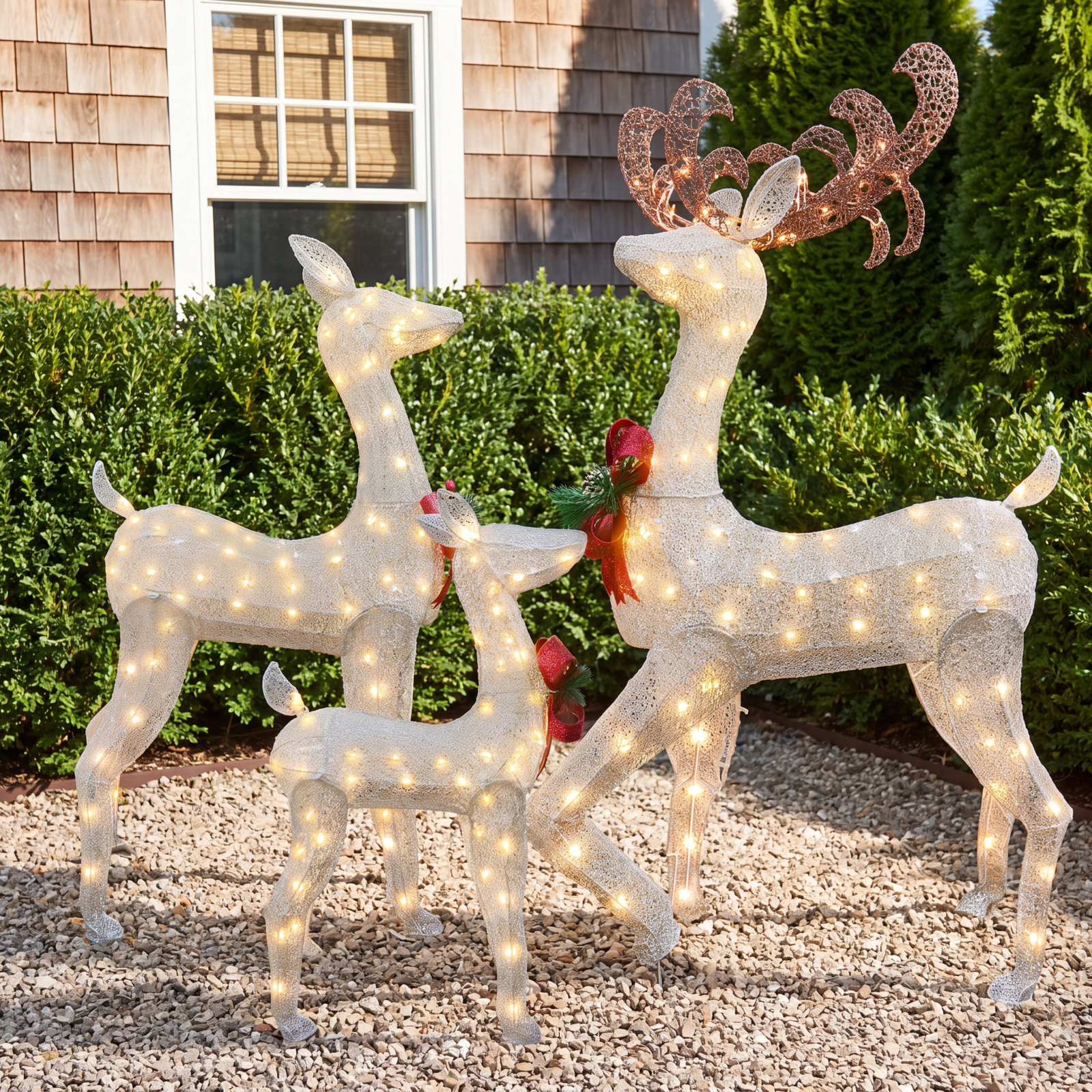 3-Piece LED Lighted Deer Family Set, White