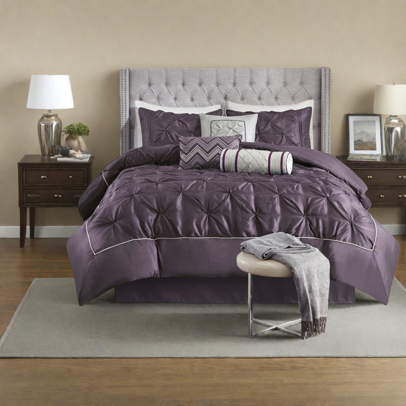 Elegant Plum Bedding Sets, Polyester Comforter And Decorative Pillows For Home