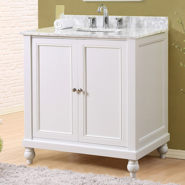 Pearl White 32" Vanity with Carrara Marble Top