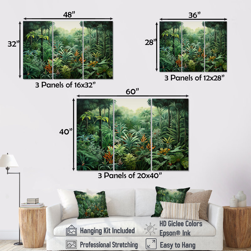 Ensemble de décoration murale Tropical Wilderness Escape I - Jungle, Toile tendue, H 40 po x l 60 po x P 1 po