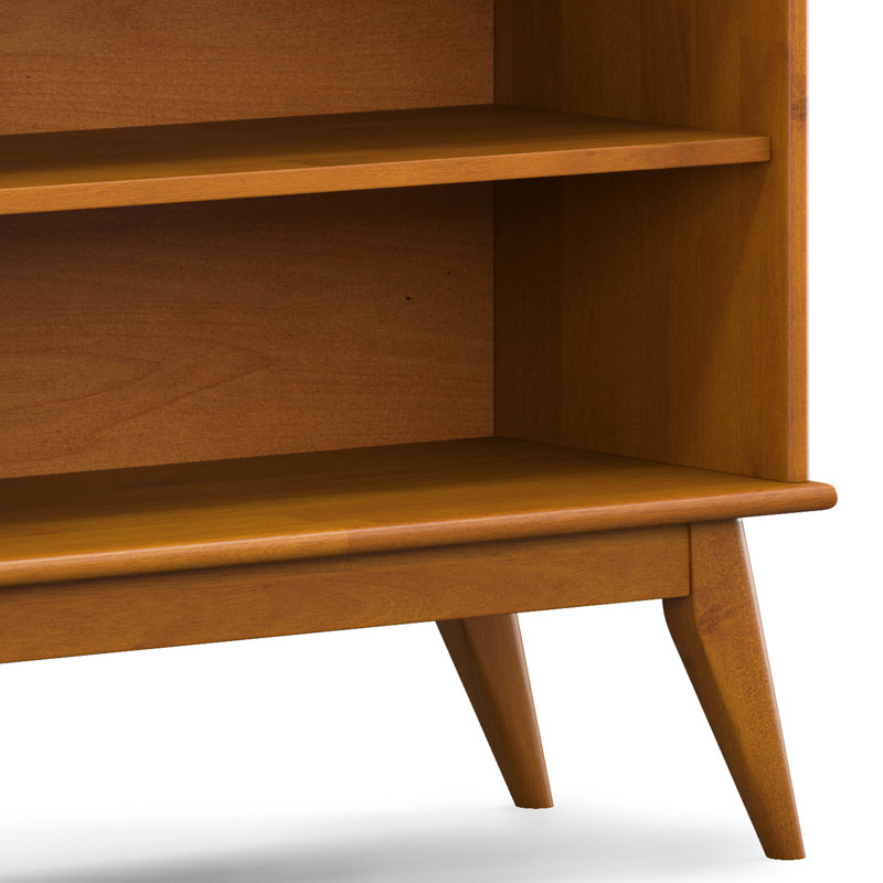 Draper 30"H Solid Wood Mid-Century Modern Low Bookshelf with Tapered Legs and Wide Open Shelves, Brown