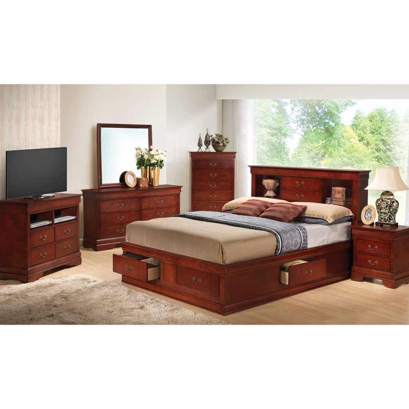 Charmant très grand lit de rangement en cerisier - Construit pour un soutien stable, gestion intégrée de la chambre à coucher, H 44 po x l 79 po x P 87 po, utilisation fascinante à long terme, optimisation de l'espace, 44 po x 79 po x 87 po