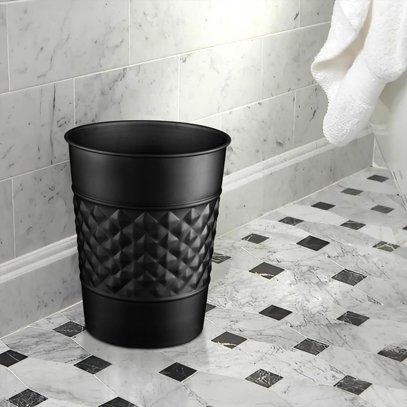 Geometric Embossed Metal 1.7 Gallon Waste Basket, Black