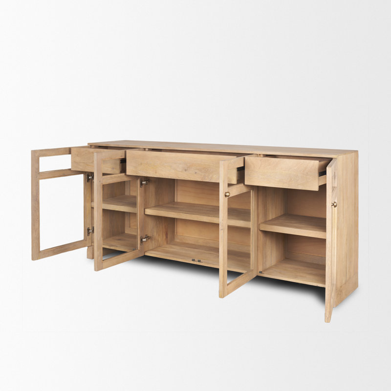 Stonewall Light Brown Wood Sideboard with Glass Doors