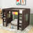 Queen Wood Loft Bed With Storage Shelves And Ladder-2112658792