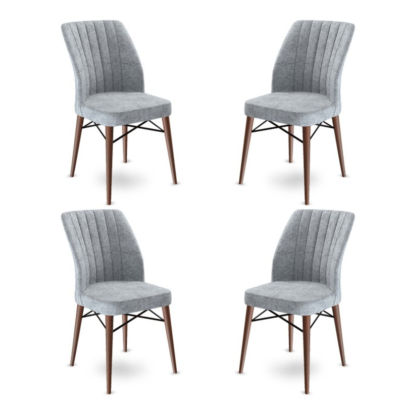Pearlene 45cm H Velvet Upholstered Side Chair, Grey, 4, Brown