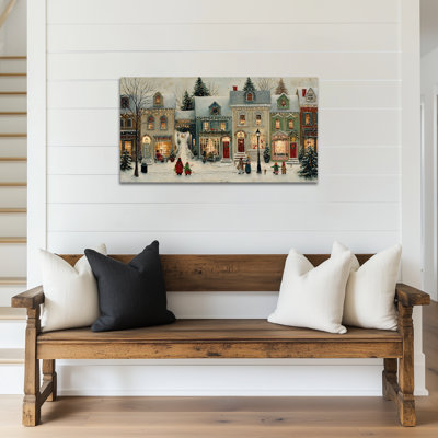 GUTTATY Christmas Winter Village Canvas Wall Art, Snowy Scene Canvas Prints, Holiday Wall Decor Painting, Charming Christmas Street View Poster Artwork for Living Room, Hallway, Bedroom, 32x16 Inch