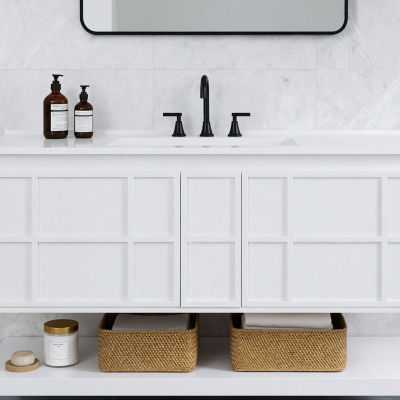 Meuble-lavabo flottant mural 48 po avec lavabo en composite, 2 tiroirs et tablette ouverte