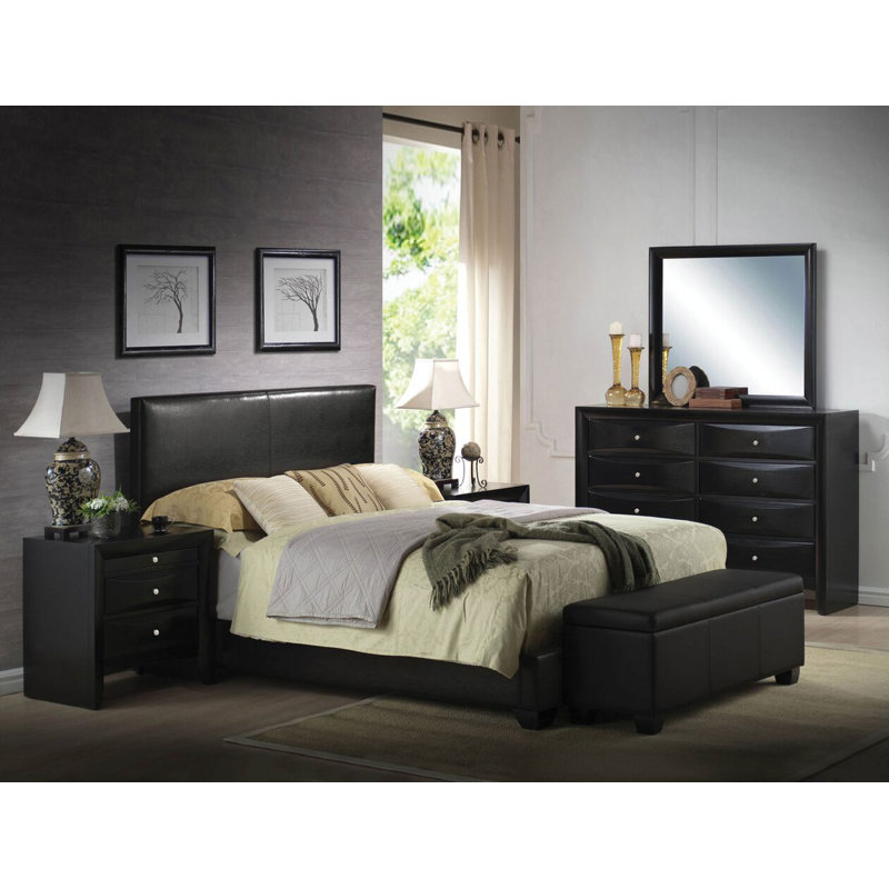 Mccree Vegan Leather Standard Bed, Queen, Black