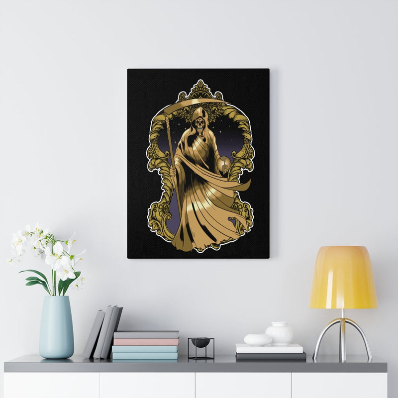 Santa Muerte, robe dorée imprimée sur toile tendue prête à être accrochée, art mural_115547, H 16 po x l 12 po x P 1,25 po