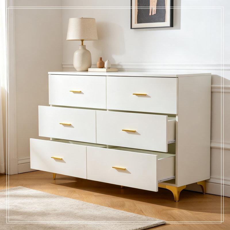Commodes décoratives avec 6 tiroirs et pieds en métal