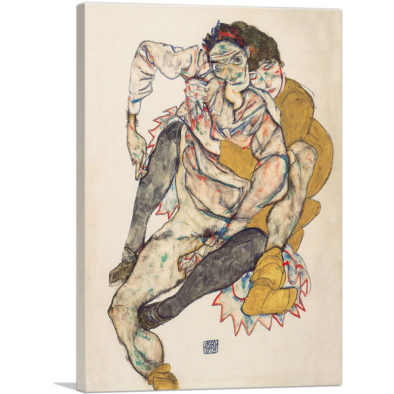 «Sitzendes Paar 1915» par Egon Schiele, reproduction d'art sur toile tendue, H 18 po x l 12 po x P 0,75 po
