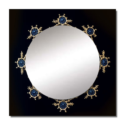 Cosmic Mandal In Gold And Blue - Boho Mandala Large Square Mirror For Wall Art Decor