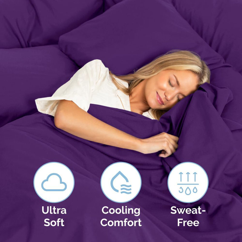 6 Piece Sheet Set, Soft Cooling Bed Sheets, Breathable & Wrinkle Free, Hotel Luxury Bedding, Purple