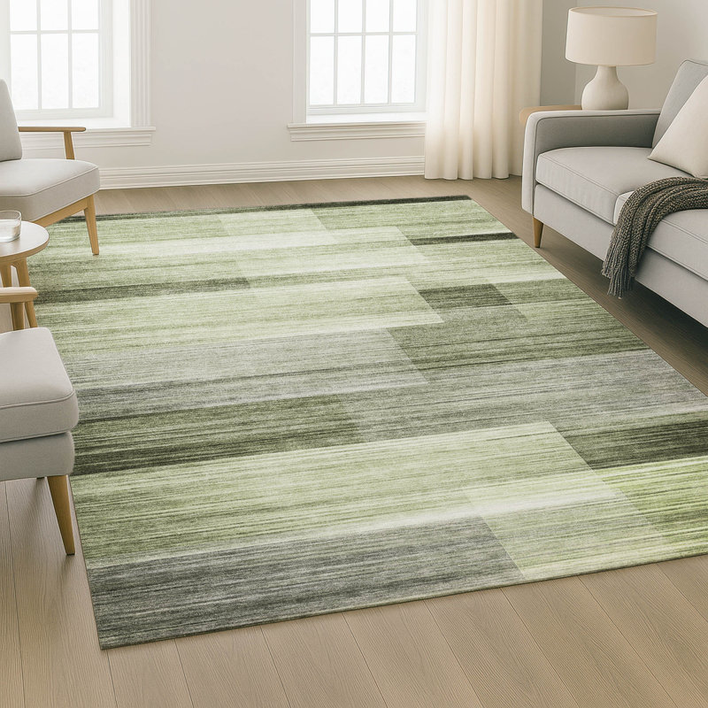 Premium Machine Washable Mayfield AMF2082 Striped Rug, 3' x 5', Green
