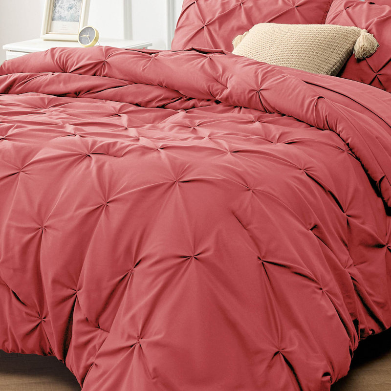 Édredon lit-dans-un-lit de Pintuck, Édredon de grande taille et 6 pièces supplément, Corail