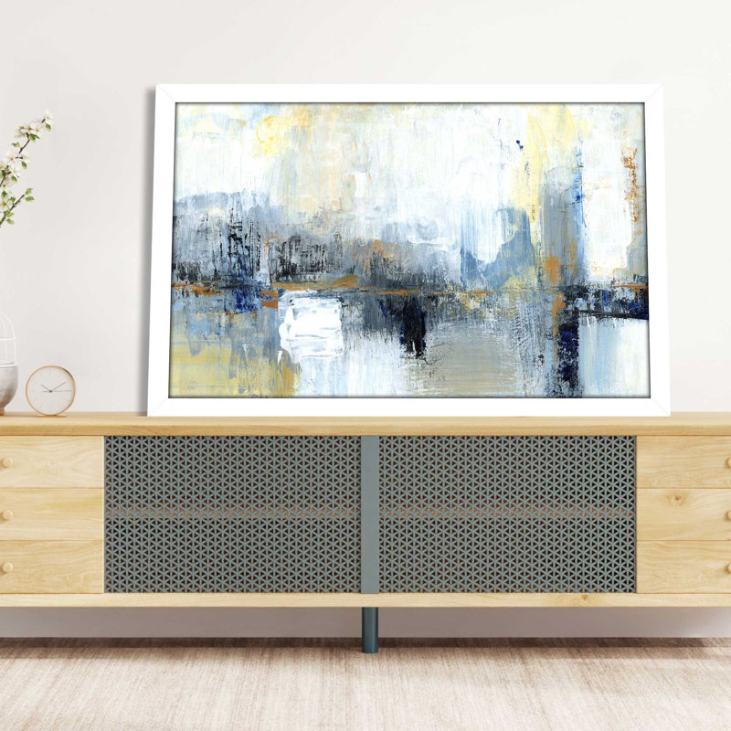 «Sweeping City I» par Tava Studios - Peinture, L 27,5 po x H 21,5 po, Cadre blanc