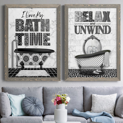 «Bath Time», ensemble de 2 encadrements d'art textuel sur toile