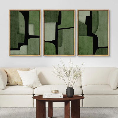 Color Blocks " Green Geometric Colour Blocks Abstract Shape Illustration Modern Decor Relax Calm Chic " 3 - Pieces