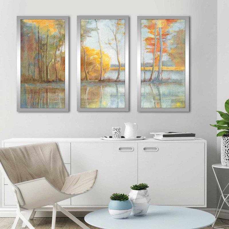 «Lakeside Reflection», peinture sur cadre 3 pièces, L 40,5 po x H 25,5 po x P 1 po