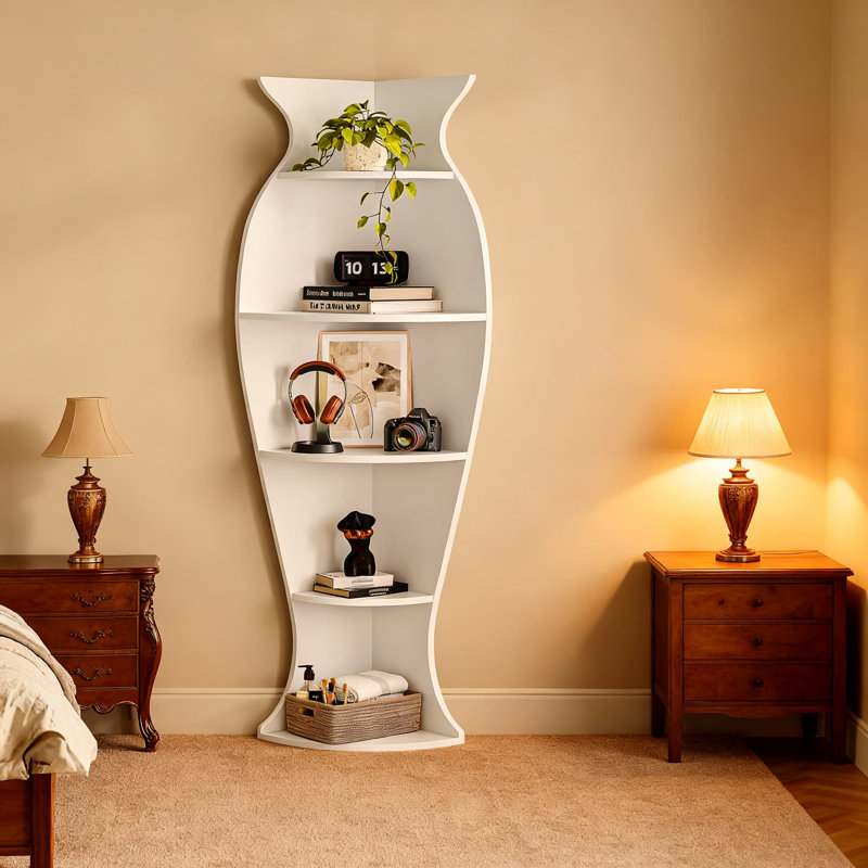 Bibliothèque d'angle en forme de vase, étagère de rangement autoportante à 5 niveaux pour le salon, la chambre à coucher et le bureau, rangement moderne et solution de présentation
