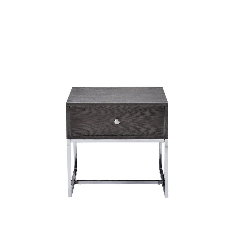 Table de bout compacte avec placage en chêne gris et structure en métal