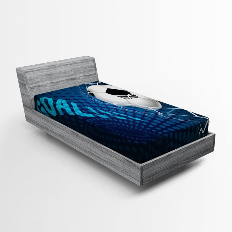 Twin Black and Blue Soccer Print Microfiber Fitted Sheet