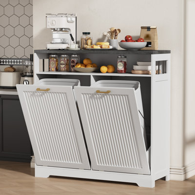 26-Gal Tilt-Out Trash Cabinet with Fluted Front and Open Shelf
