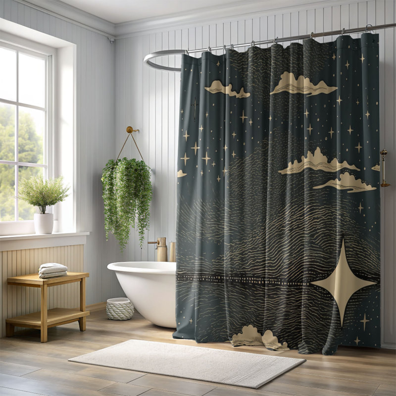 Semahat Abstract Shower Curtain, 74"H x 71"W