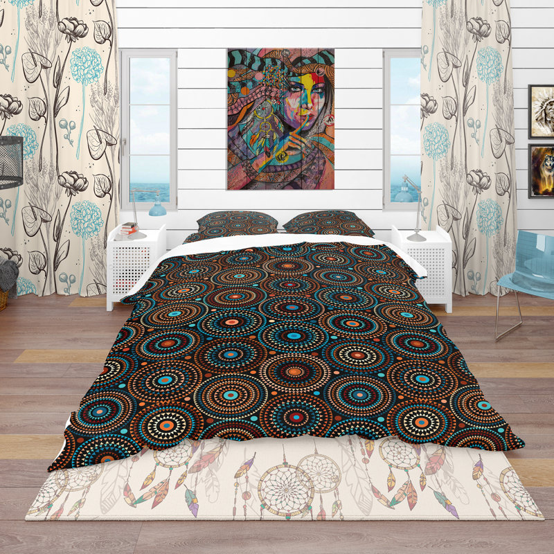 Ensemble de housse de couette bohème et éclectique, Housse de couette très grand + 2 taies décoratives