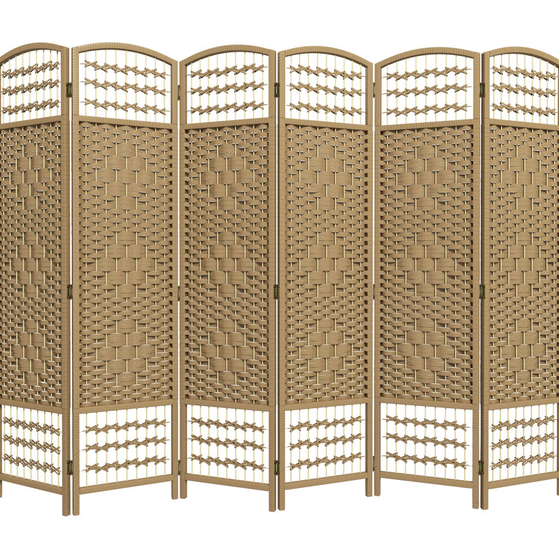 Paravent pliable 6 panneaux, 5,6 pi, écran d'intimité en fibre Wave, bois naturel silencieux pour la chambre à coucher, le salon, la cloison du bureau personnel, espace de travail confortable