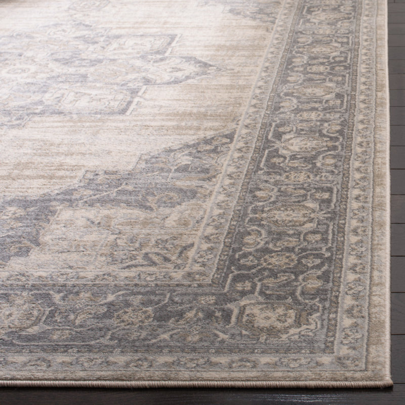 Aurelle Oriental Cream/Gray Area Rug, Rectangle 6' x 8'