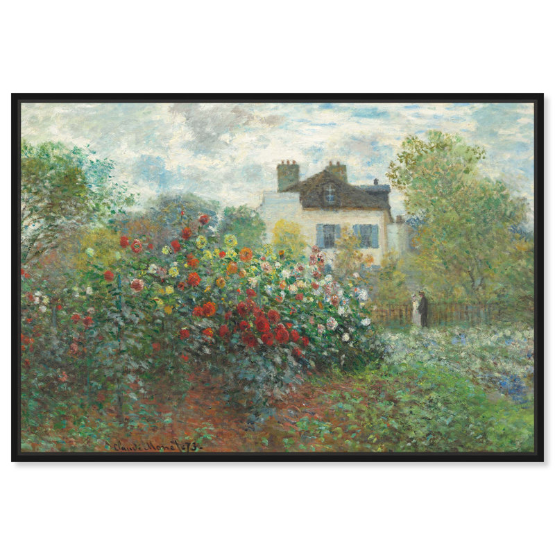 «Monet Garden With Dahlias» par Art Remedy, Cadre noir, H 16 po x l 11 po