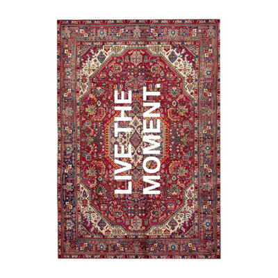 Live The Moment Text Red Vintage Decorative Woven Base Washable Rug