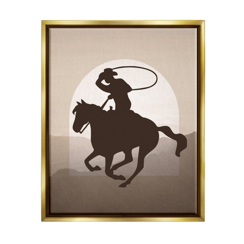 Cowboy avec lasso par Karen Smith, Cadre flottant doré, H 21 po x l 17 po x P 1,7 po