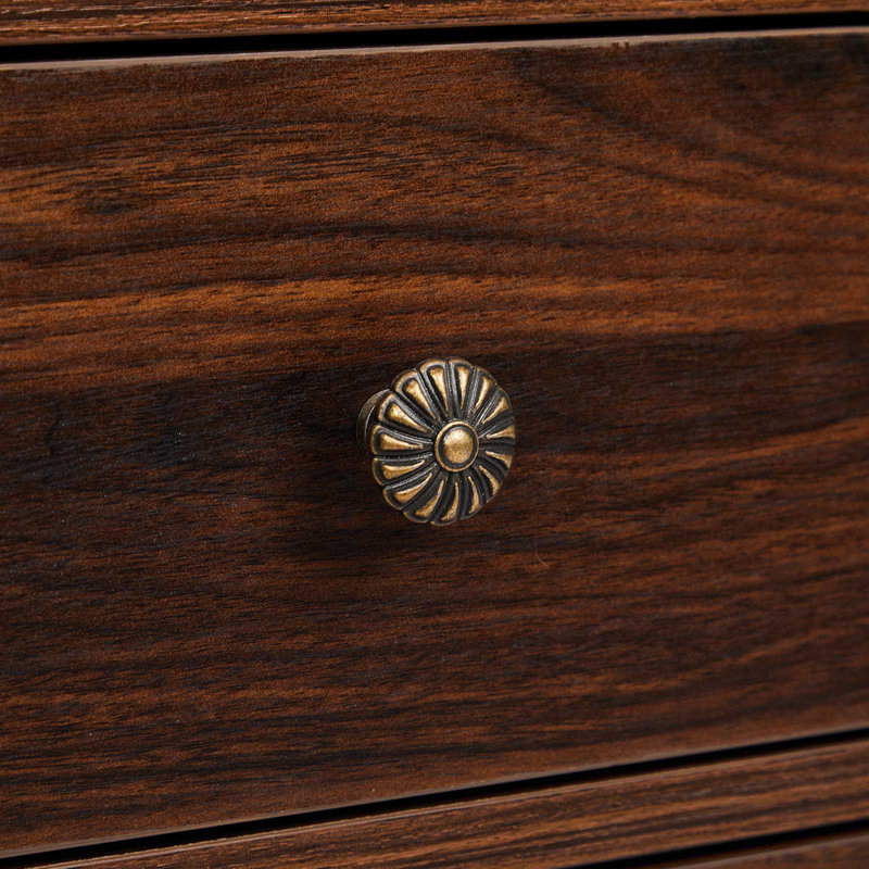 Tablette inférieure brun à 2 tiroirs en bois massif Mid-Century