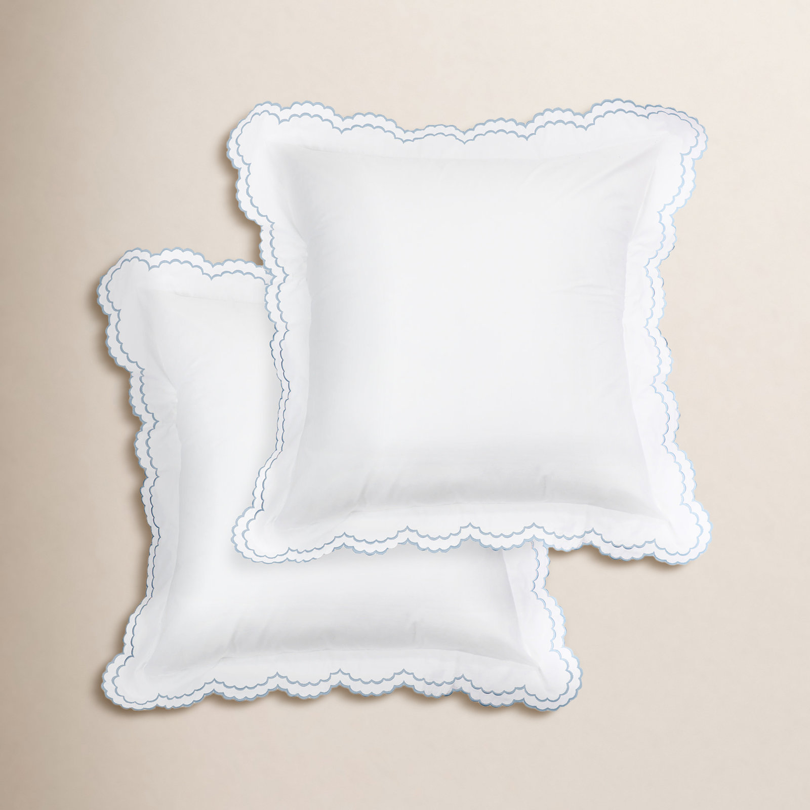 Berrada Double Scalloped 100% Cotton Zip Sham, Blue