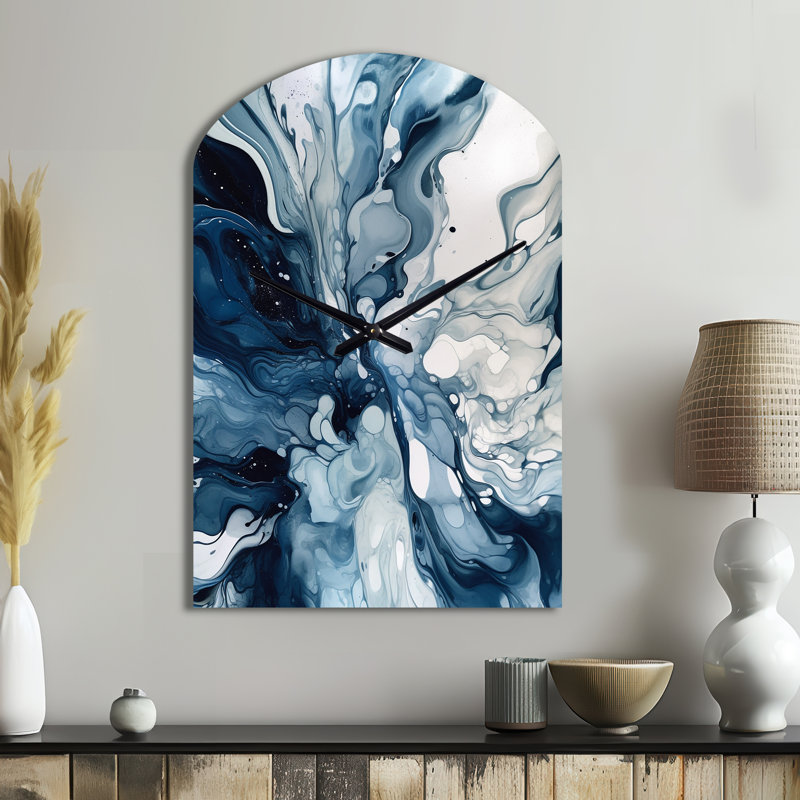 Bleu gris et gris Elixir I - horloge murale abstraite en métal, Grand