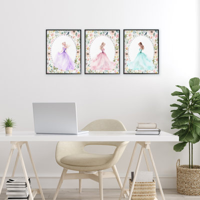 Princess Princess Pearls & Florals, ensemble de 3 giclées encadrées, design par Christine Simpson Art