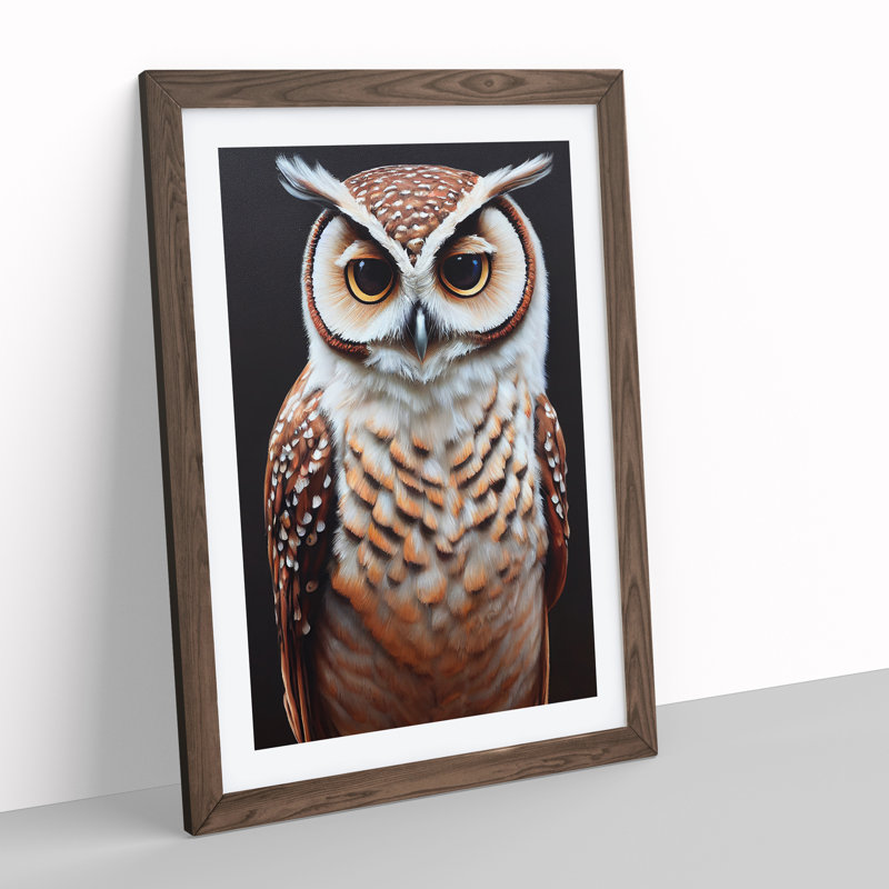 Owl Portrait No.5 - Single Picture Frame Print, Walnut Framed, 64cm H x 46cm W x 2cm D