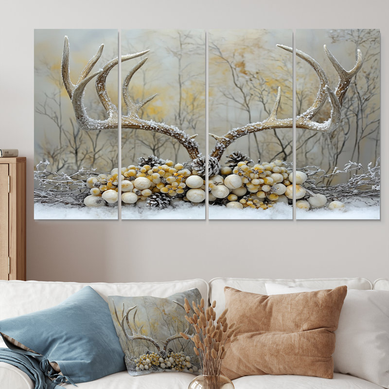 Cerf doré givré en décoration de Noël I - Ensemble de décorations murales père Noël père Noël, H 28 po x l 48 po