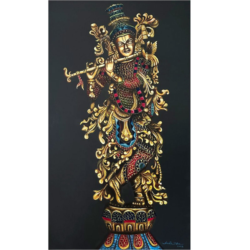 Murlidhar - peinture du lord Krishna | Huile et acrylique sur toile | Par Shweta Rukme