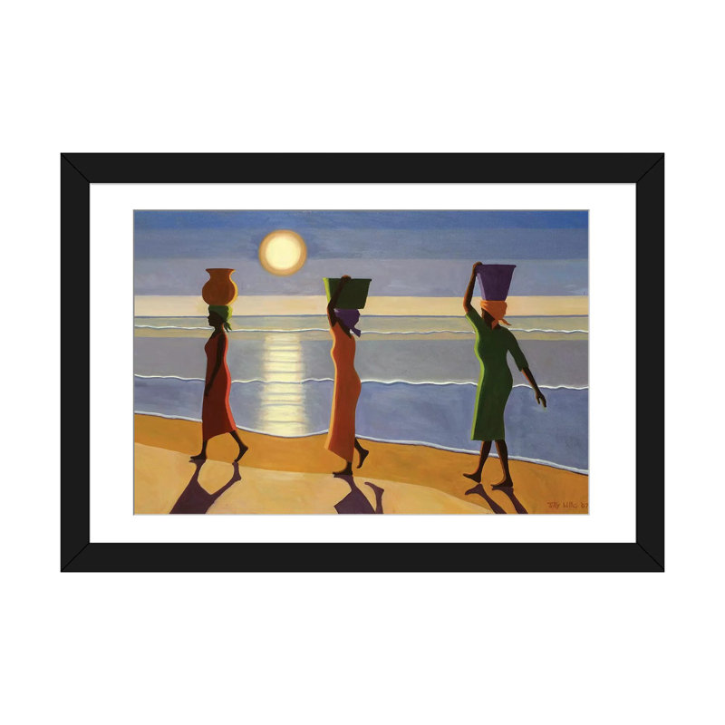 «By the Beach», impression sur toile, H 16 po x l 24 po x P 1 po, Papier d'art encadré noir, Blanc