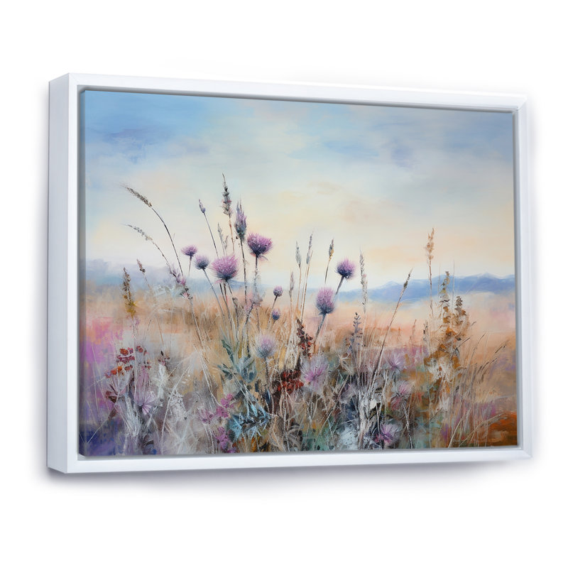 «Mauve chardon champ», impression sur toile, H 30 po x l 40 po x P 1,5 po, Cadre flottant blanc