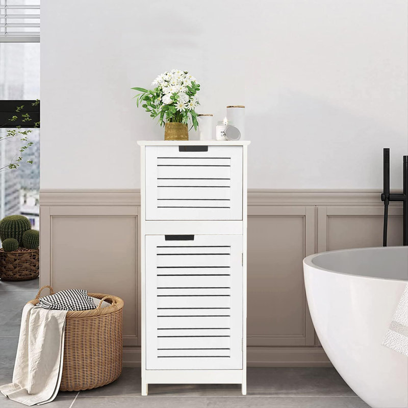 White MDF Bathroom Storage Cabinet with Vented Door and Drawer
