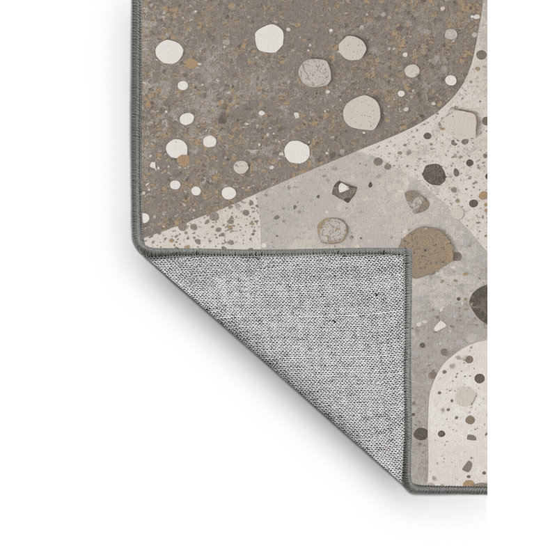 Tapis géométrique moderne et contemporain lavable à la machine à motifs et textures gris - reliure grise, Carré 4 pi