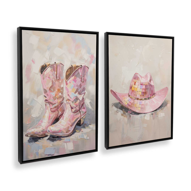 «Cowboy Essentials» en rose, ensemble de 2, H 18 po x l 26 po, Cadre flottant noir satiné